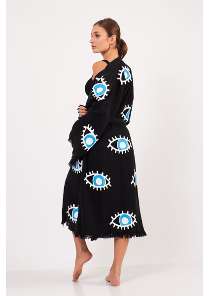 Blue Eye Pamuklu Müslin Kimono Siyah