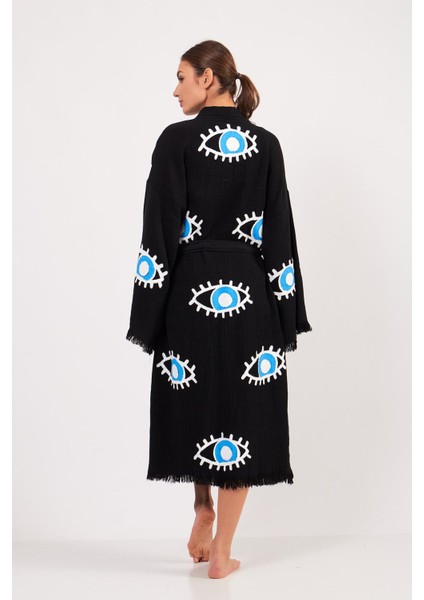 Blue Eye Pamuklu Müslin Kimono Siyah