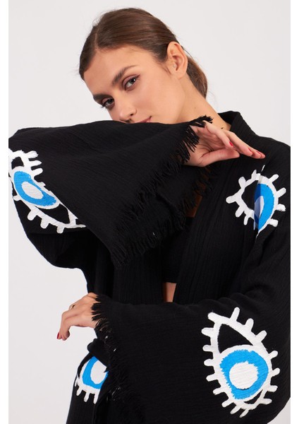 Blue Eye Pamuklu Müslin Kimono Siyah