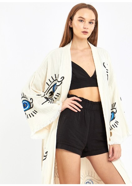 Blue Nostaljik Eye Kimono