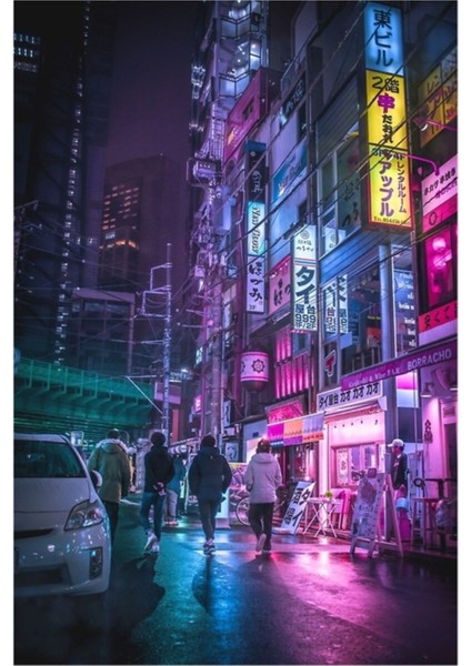Tokyo Japonya'da Cyberpunk Anime Estetiği Tablo Ahşap Poster Dekoratif