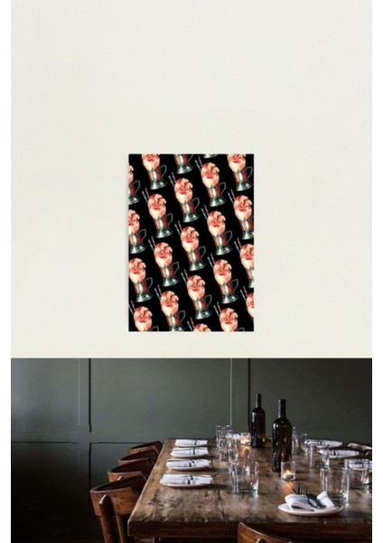 Çilekli Milkshake Desen Tablo Ahşap Poster Dekoratif