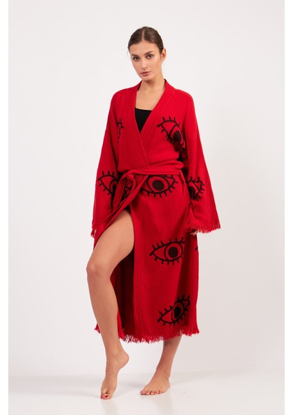 Eye Kırmızı Pamuklu Müslin Kimono