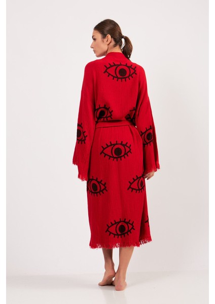 Eye Kırmızı Pamuklu Müslin Kimono
