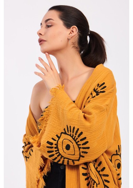 Eye Sarı Pamuklu Müslin Kimono modelleri