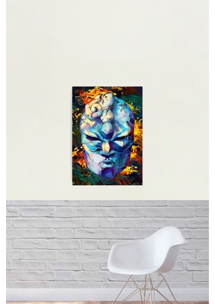 Taş Maske Tablo Ahşap Poster Dekoratif