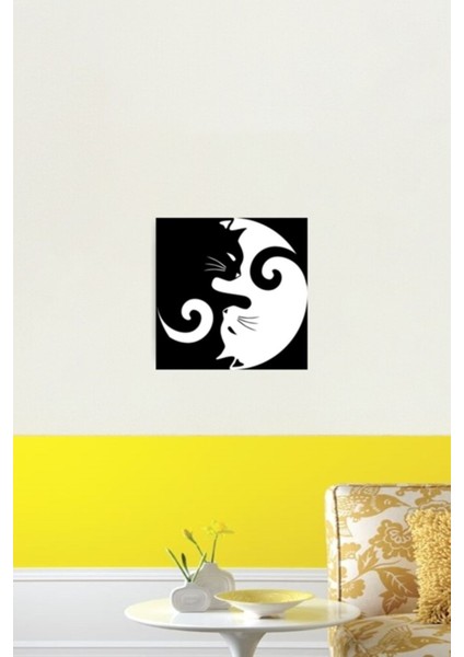 Ying Yang Kedileri - Siyah Beyaz Tablo Ahşap Poster Dekoratif