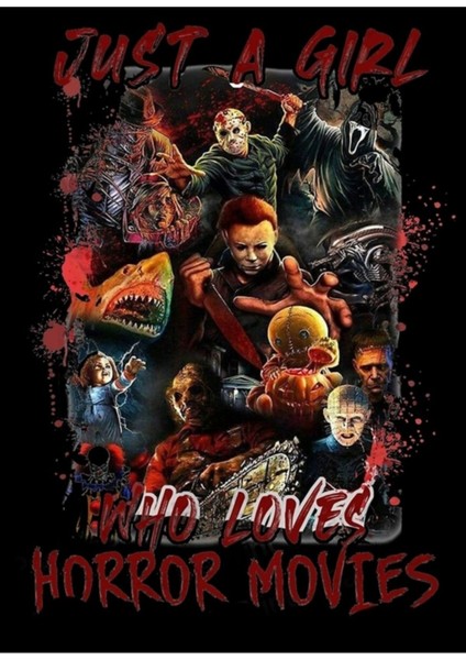 Korku Filmlerini Seven Bir Kız - Cadılar Bayramı Tablo Ahşap Poster Dekoratif