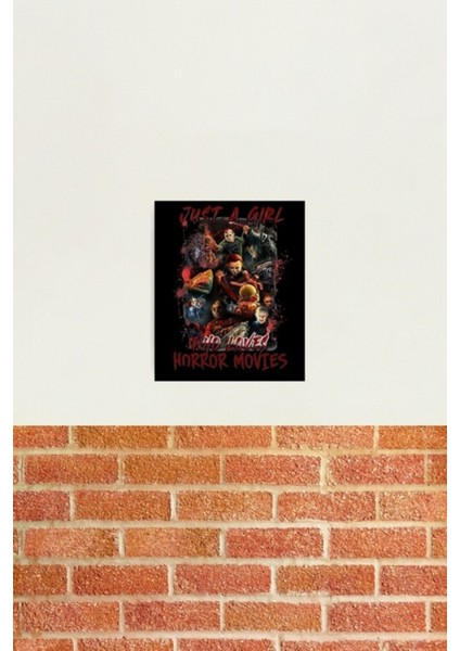 Korku Filmlerini Seven Bir Kız - Cadılar Bayramı Tablo Ahşap Poster Dekoratif