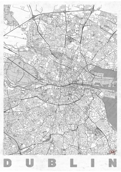 Dublin Haritası Çizgi Tablo Ahşap Poster Dekoratif