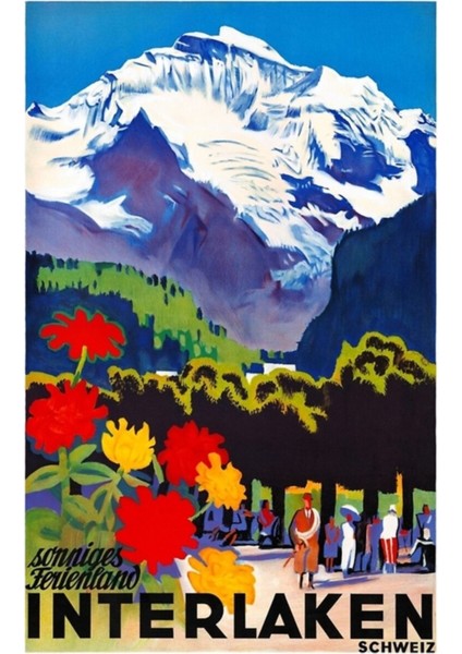 Isviçre Interlaken Seyahat Poster Tablo Ahşap Poster Dekoratif Restore Edildi
