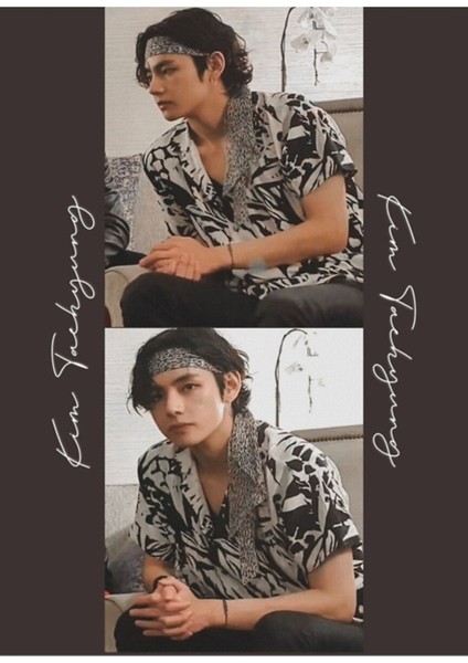 Taehyung Gri Bandana Estetik Tablo Ahşap Poster Dekoratif KOD1255