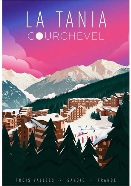Fransa'nın Trois Vallées Kentindeki La Tania Kayak Merkezi Tablo Ahşap Poster Dekoratif