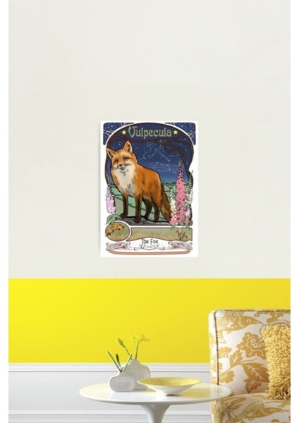 Tilki ve Foxgloves Takımyıldızı Vulpecula Art Nouveau Tarzı Tablo Ahşap Poster Dekoratif