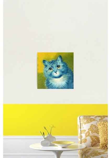 Mavi Kedi - Louis Wain Tablo Ahşap Poster Dekoratif