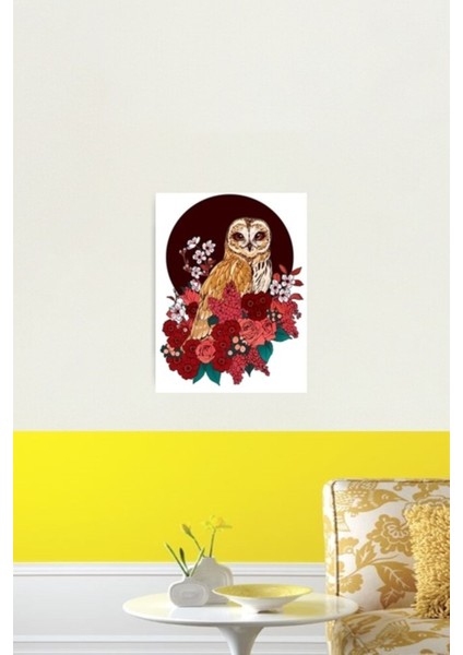 Baykuş Çiçek Tutulması Tablo Ahşap Poster Dekoratif fiyatları