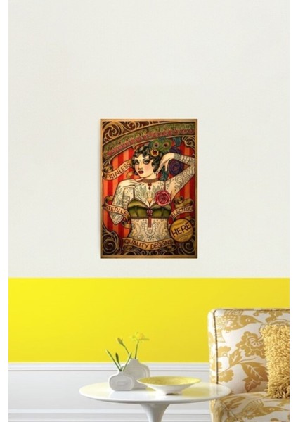 Şapel Dövme Vintage Vücut Reklam Sanatı Tablo Ahşap Poster Dekoratif