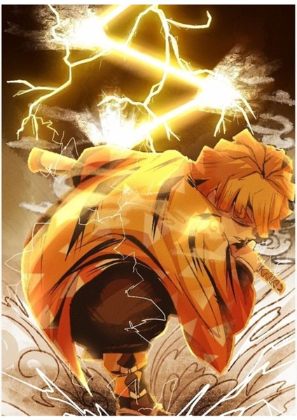 Demon Slayer - Kimetsu No Yaiba - Zenitsu Tablo Ahşap Poster Dekoratif