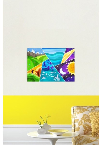7 Günde Dünyanın Yaratılışı Tablo Ahşap Poster Dekoratif