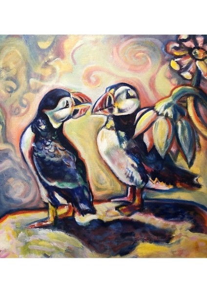 Puffin Çifti Tablo Ahşap Poster Dekoratif