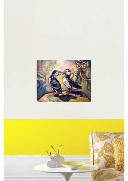 Puffin Çifti Tablo Ahşap Poster Dekoratif
