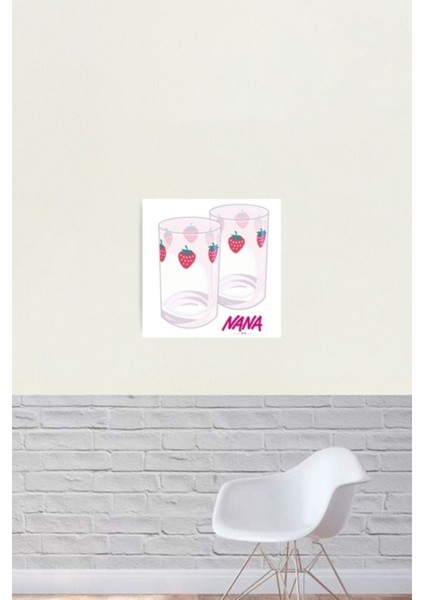 Nana - Çilek Bardakları Tablo Ahşap Poster Dekoratif