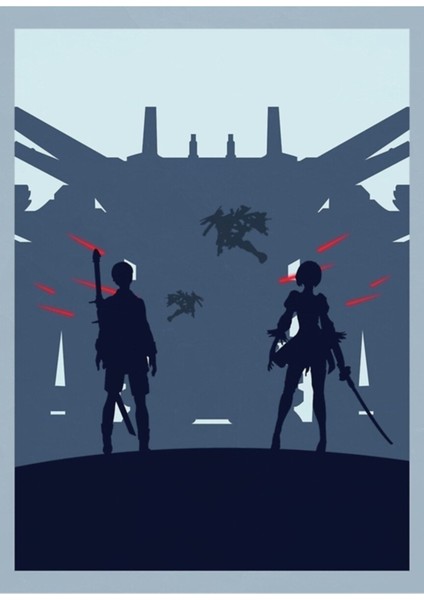 9s & 2b Nier - Minimalist Seyahat Tarzı - Video Oyunu Sanatı Tablo Ahşap Poster Dekoratif