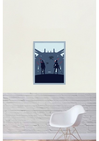 9s & 2b Nier - Minimalist Seyahat Tarzı - Video Oyunu Sanatı Tablo Ahşap Poster Dekoratif fiyatları