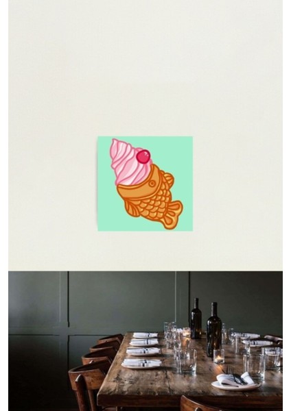 Çilek Kreması Taiyaki Tablo Ahşap Poster Dekoratif