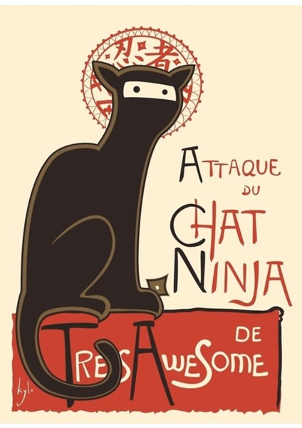 Fransız Ninja Kedisi (Le Chat Ninja) Tablo Ahşap Poster Dekoratif