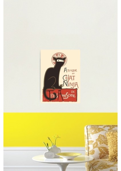 Fransız Ninja Kedisi (Le Chat Ninja) Tablo Ahşap Poster Dekoratif