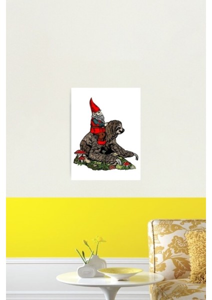 Gnome Tembel Bir Şeye Biniyor Tablo Ahşap Poster Dekoratif