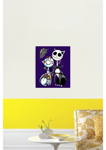 Sevimli Kedi Jack Skellington ve Sally Tablo Ahşap Poster Dekoratif fiyatları