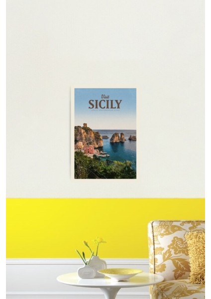 Sicilya Tablo Ahşap Poster Dekoratifnı Ziyaret Edin
