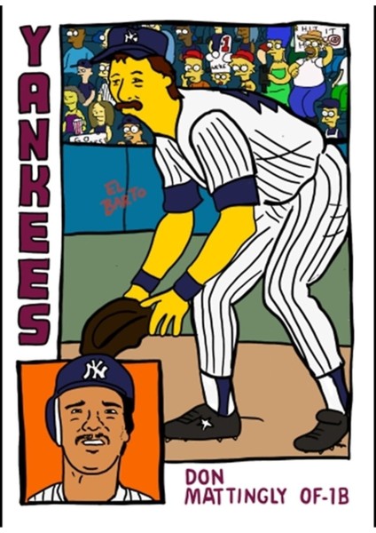 Batta Homer Don Mattıngly Simpsons Parodi Yankees Beyzbol Kartı Tablo Ahşap Poster Dekoratif