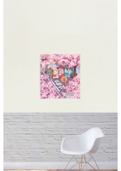 Güzel Bir Estetik Tokyo Caddesi ve Pembe Sakura Ağacı Çiçeği Tablo Ahşap Poster Dekoratif fiyatları