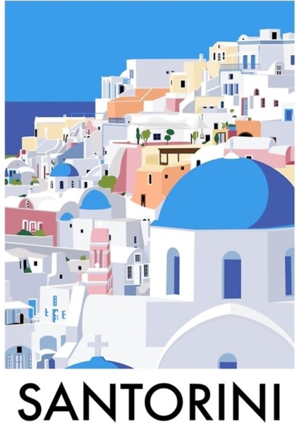 Santorini Seyahat Posteri Tablo Ahşap Poster Dekoratif