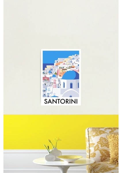 Santorini Seyahat Posteri Tablo Ahşap Poster Dekoratif fiyatları
