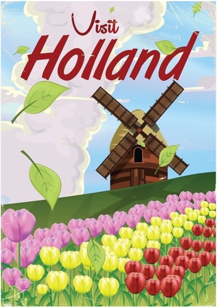 Hollanda Seyahat Afişi Tablo Ahşap Poster Dekoratif
