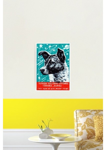 1957 Uzay Köpeği Laika Tablo Ahşap Poster Dekoratif