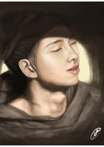 Rm (Bts) - Kahverengi Portre Tablo Ahşap Poster Dekoratif KOD1248