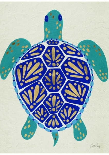 Deniz Kaplumbağası – Lacivert ve Altın Tablo Ahşap Poster Dekoratif