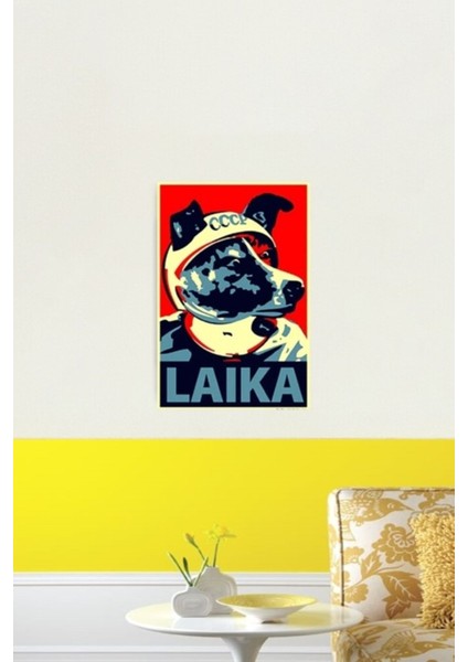 Laika, Uzay Yolcusu Cccp Tablo Ahşap Poster Dekoratif