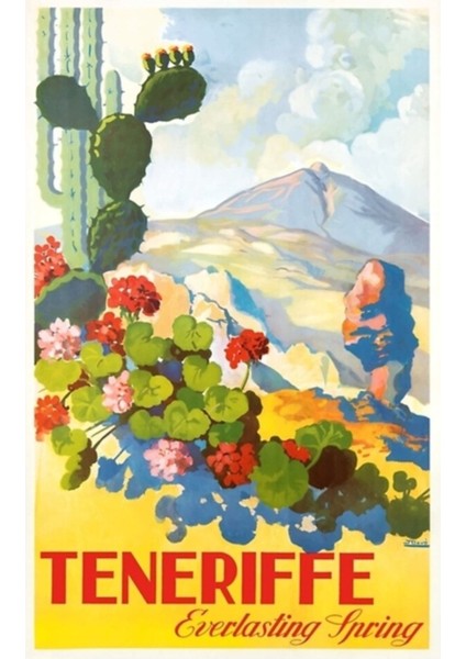 1945 Tenerife Sonsuz Bahar Ispanya Seyahat Posteri Tablo Ahşap Poster Dekoratif