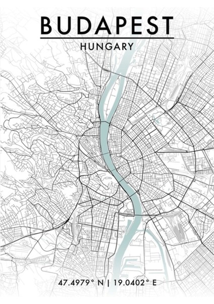 Budapeşte Şehir Haritası Tablo Ahşap Poster Dekoratif