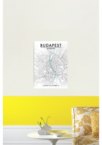Budapeşte Şehir Haritası Tablo Ahşap Poster Dekoratif