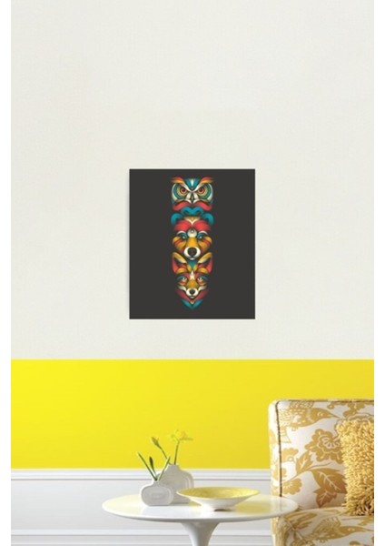 Orman Hayvanları Totem Tablo Ahşap Poster Dekoratif