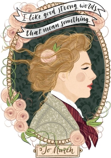 Little Women Potraits: Jo March Botanical Illustration Tablo Ahşap Poster Dekoratif