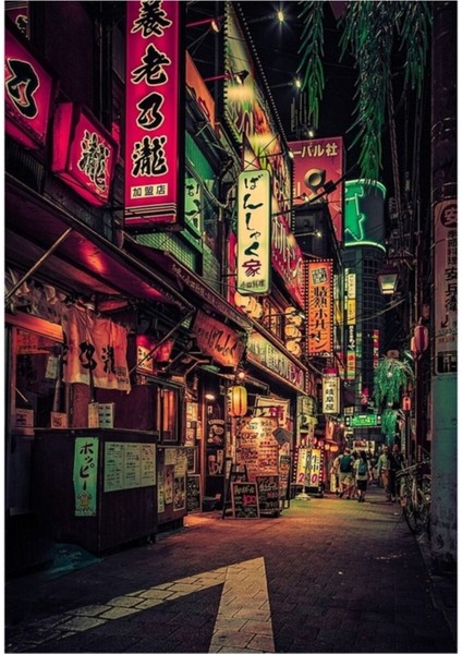 Neo Tokyo Iı- Japonya Gecesi Fotoğraf Tablo Ahşap Poster Dekoratif
