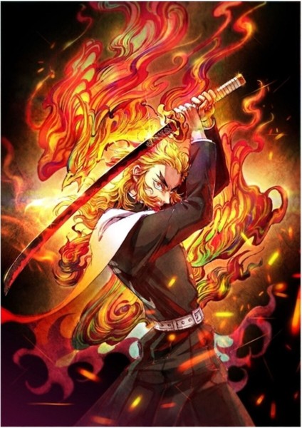 Demon Slayer Kyojuro Rengoku Tablo Ahşap Poster Dekoratif